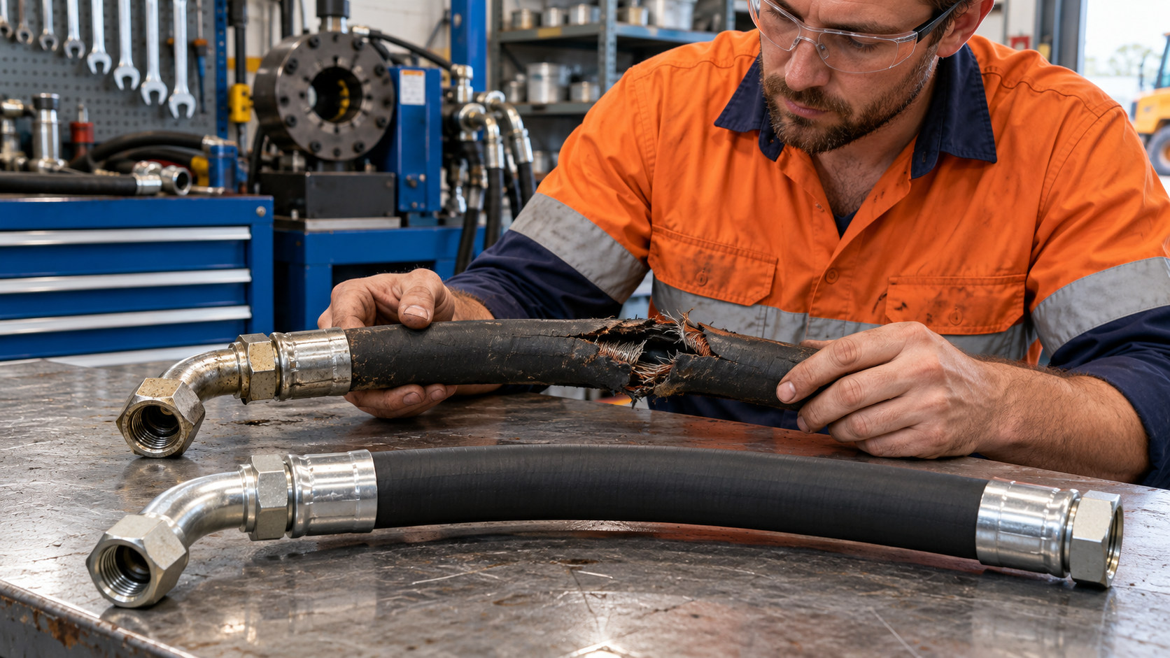 Can a hydraulic hose be repaired, or does it have to be replaced?