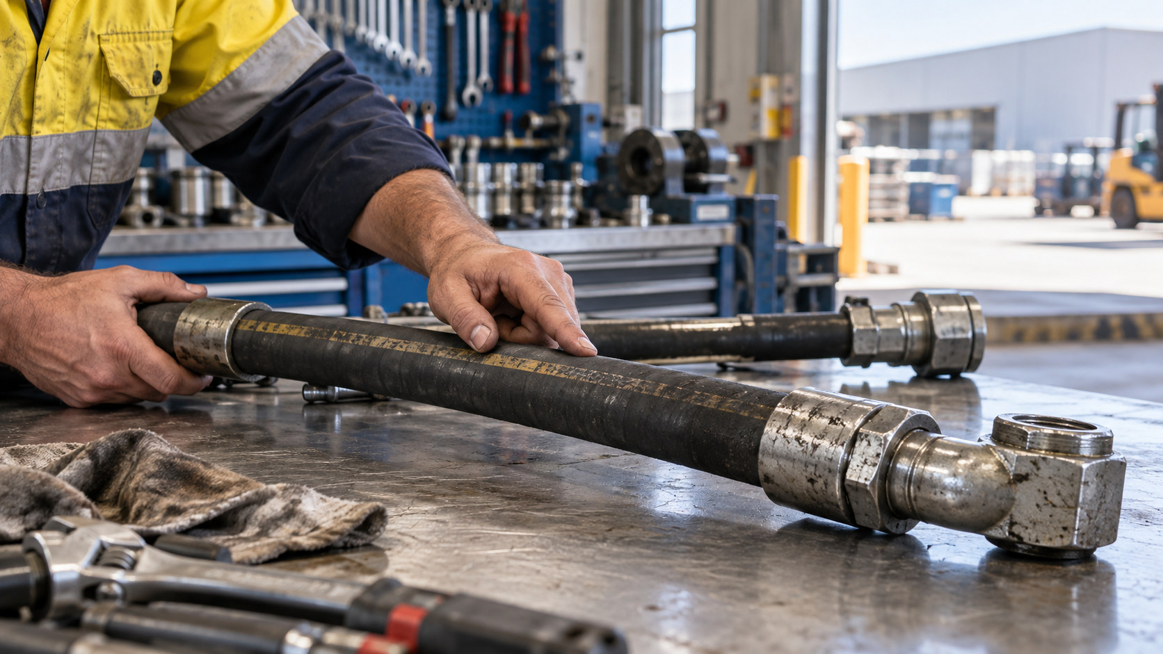 What the writing on a hydraulic hose tells you, and how to measure a replacement